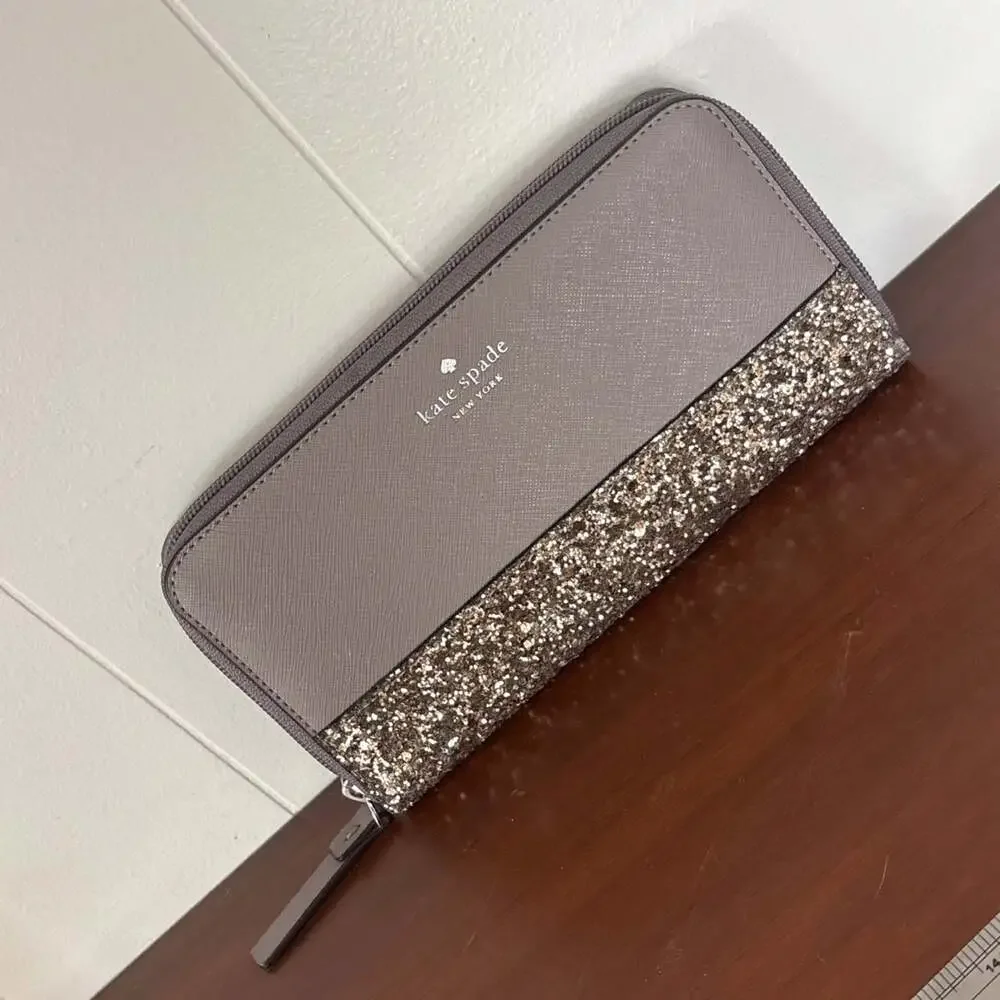 Kate Spade New York Greta Court Saffiano Taupe Cityscape Neda Wallet Glitter